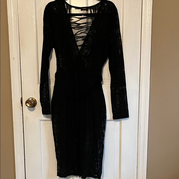 Asoph Dresses & Skirts - Chic Black Mesh Transparent Midi Dress with attached bottoms and belt